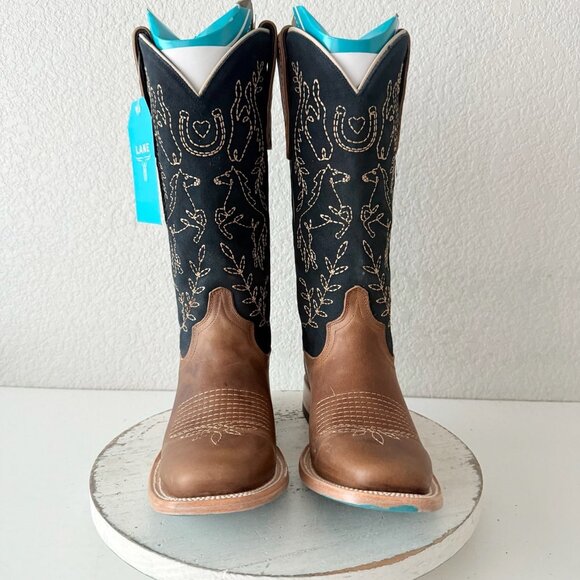 Lane BRIDLEWOOD Womens Square Toe Cowboy Boots Brown Navy Western Size 9 - Picture 5 of 16